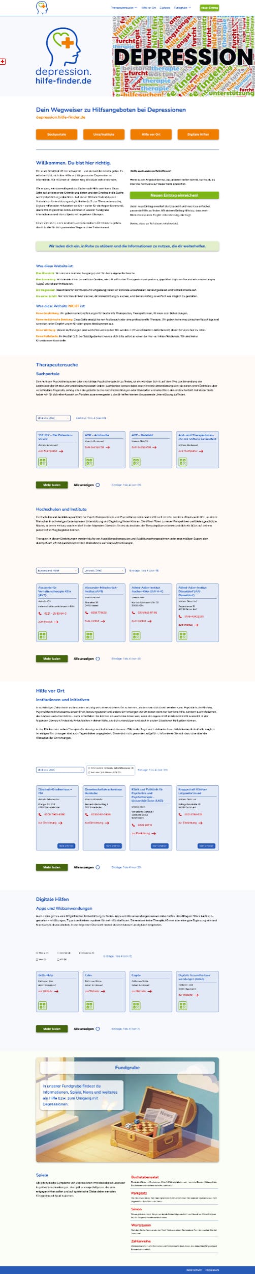 Startseite der Website depression.hilfe-finder.de